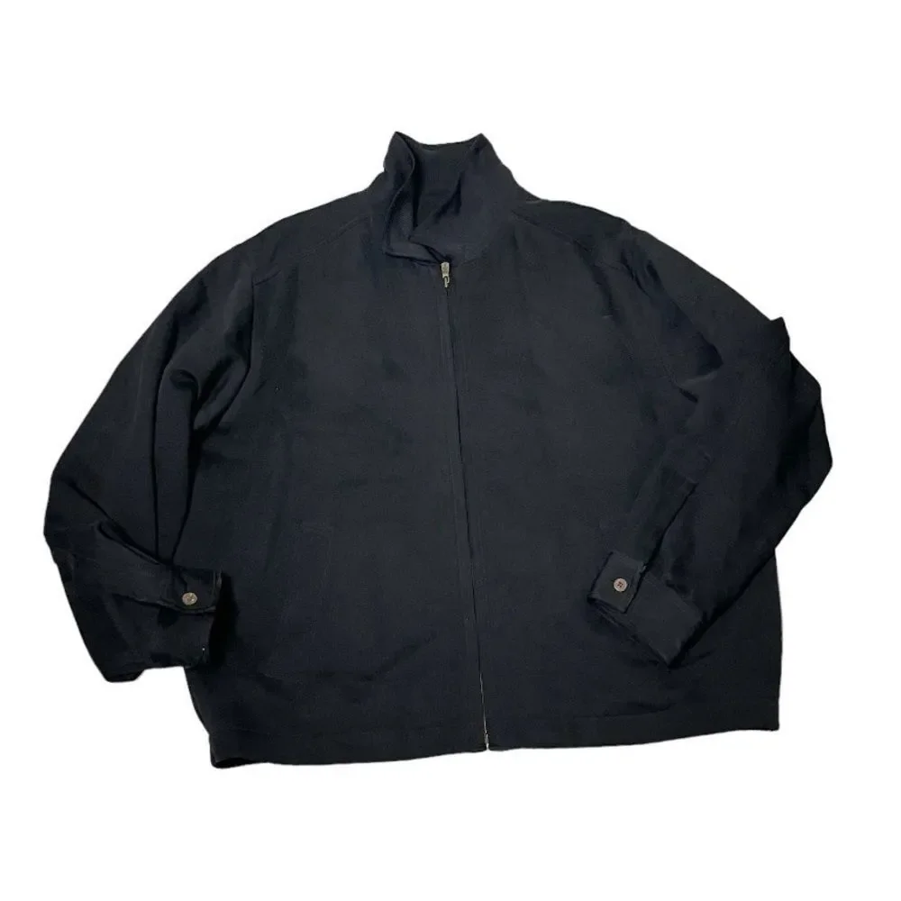 TOMMY BAHAMA Mens Black Jacket Lightweight Silk Blend Lined Full Zip Size XL
